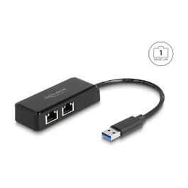DeLOCK Adaptador USB Tipo-A a 2 x LAN Gigabit Negro