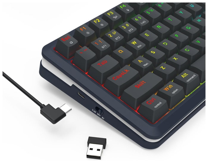 Redragon Flekact K708-RGB-PRO Teclado Mecánico Inalámbrico para Gaming Layout Polaco 81 Teclas Retroiluminación RGB Negro