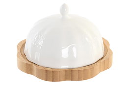 DKD Home Decor Mantequillera Porcelana Bambu Blanco Natural 17.5 x 10 x 17.5 cm (2 Unidades)