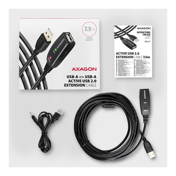 Axagon ADR-207 Cable extensor y repetidor USB 2.0 de 7,5m Axagon ADR-207 Cable extensor y repetidor USB 2.0 de 7,5m