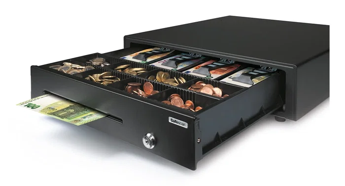 Safescan LD-4141 Cajón de Efectivo Electrónico Metálico Negro - 4 Billetes, 8 Monedas, 410 mm, 12V