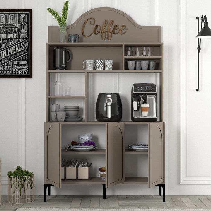 Hanah Home Lyon 120 Mueble Barra de Café con Almacenamiento, 120cm Ancho, 202cm Alto, Atlas y Negro