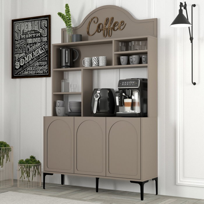 Hanah Home Lyon 120 Mueble Barra de Café con Almacenamiento, 120cm Ancho, 202cm Alto, Atlas y Negro