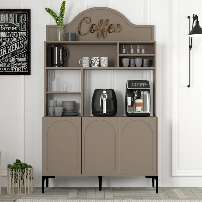 Hanah Home Lyon 120 Mueble Barra de Café con Almacenamiento, 120cm Ancho, 202cm Alto, Atlas y Negro