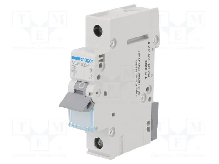HAGER MCN106E Interruptor Magnetotérmico 6A 1 Polo 6kA HAGER MCN106E Interruptor Magnetotérmico 6A 1 Polo 6kA