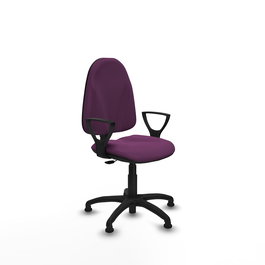 Silla de oficina Algarra con mecanismo Contacto permanente básico tapizada con Similpiel color Morado. Equipada con Base poliamida negra, Brazos fijosy Topes