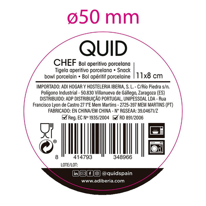 Bol Porcelana Chef Quid 11x8 cm (12 Unidades)