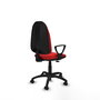 Silla de oficina Algarra con mecanismo Contacto permanente básico tapizada con Similpiel color Rojo. Equipada con Base poliamida negra, Brazos fijos y Ruedas autofrenantes
