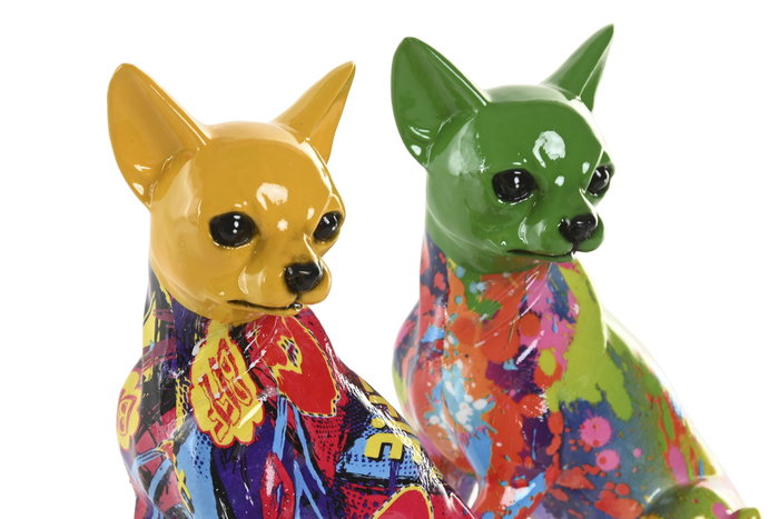 DKD Home Decor Set de 2 Figuras de Resina Chihuahua Multicolor