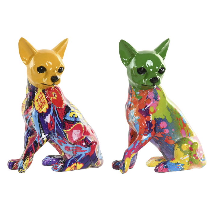 DKD Home Decor Set de 2 Figuras de Resina Chihuahua Multicolor