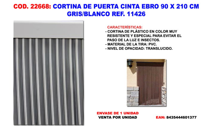 Cortina de puerta Cinta Ebro 90 x 210 Nº 7 Gris-blanco 11303D Cortina de puerta Cinta Ebro 90 x 210 Nº 7 Gris-blanco 11303D
