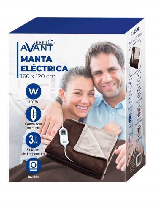 Avant Manta Eléctrica 160x120 cm 120W - 3 Niveles de Temperatura, Color Marrón Beige
