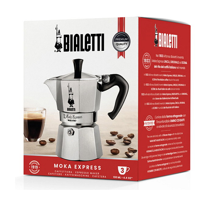Bialetti Moka Express 3TZ, Cafetera Italiana de Aluminio, 3 Tazas, Plata y Negro Bialetti Moka Express 3TZ, Cafetera Italiana de Aluminio, 3 Tazas, Plata y Negro
