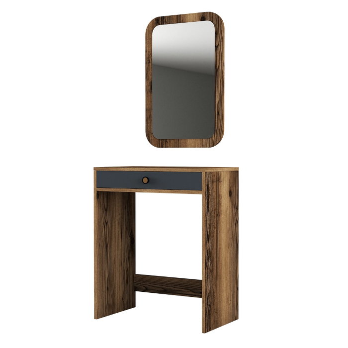 Hanah Home Lizbon Mirror - Tocador con Espejo, Nogal y Antracita, 70cm Ancho x 84.7cm Profundidad x 40cm Alto