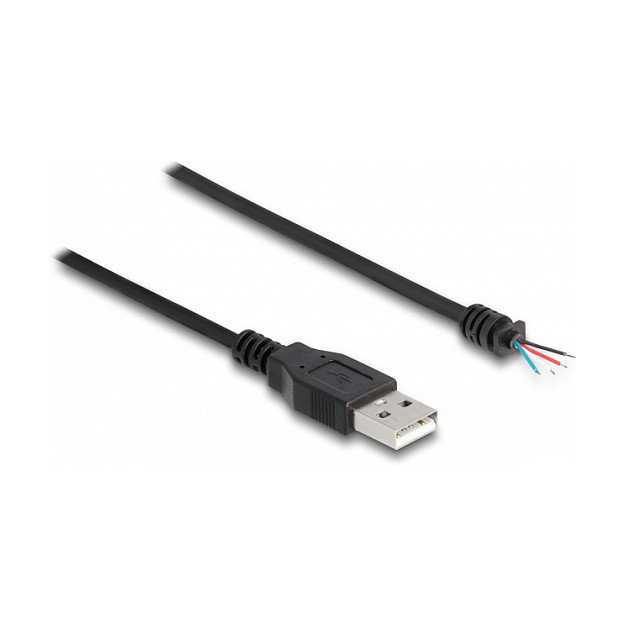 DeLOCK Cable USB 2.0 Tipo-A macho a 4 hilos abiertos, 1 m, Negro