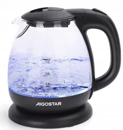 Aigostar Mini Hervidor Eléctrico de Vidrio Negro 1L 2200W