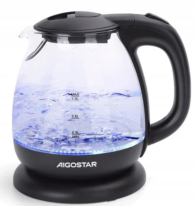 Aigostar Mini Hervidor Eléctrico de Vidrio Negro 1L 2200W Aigostar Mini Hervidor Eléctrico de Vidrio Negro 1L 2200W