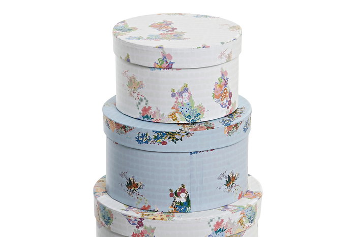 DKD Home Decor Set de 10 Cajas de Almacenaje Redondas de Cartón, Azul