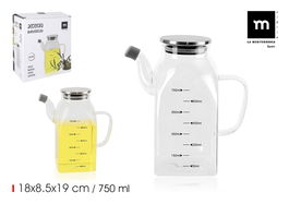 La Mediterranea Aceitera Cuadrada de Borosilicato con Tapa de Metal 750 ml (12 Unidades)