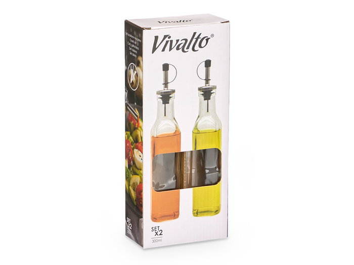 Vivalto Set Aceitera y Vinagrera de Vidrio 300 ml, Dimensiones 10.5x26x5.5 cm, Transparente (Set de 24)