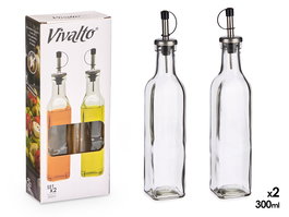 Vivalto Set Aceitera y Vinagrera de Vidrio 300 ml, Dimensiones 10.5x26x5.5 cm, Transparente (Set de 24)