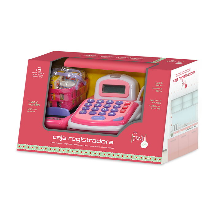 Tachan Caja Registradora Rosa 14263 con Luces y Sonidos, Incluye Cesta, Artículos, Billetes, Monedas y Escáner, +3 Años