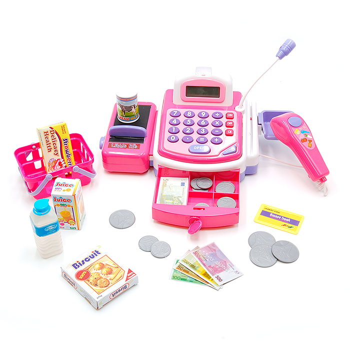 Tachan Caja Registradora Rosa 14263 con Luces y Sonidos, Incluye Cesta, Artículos, Billetes, Monedas y Escáner, +3 Años