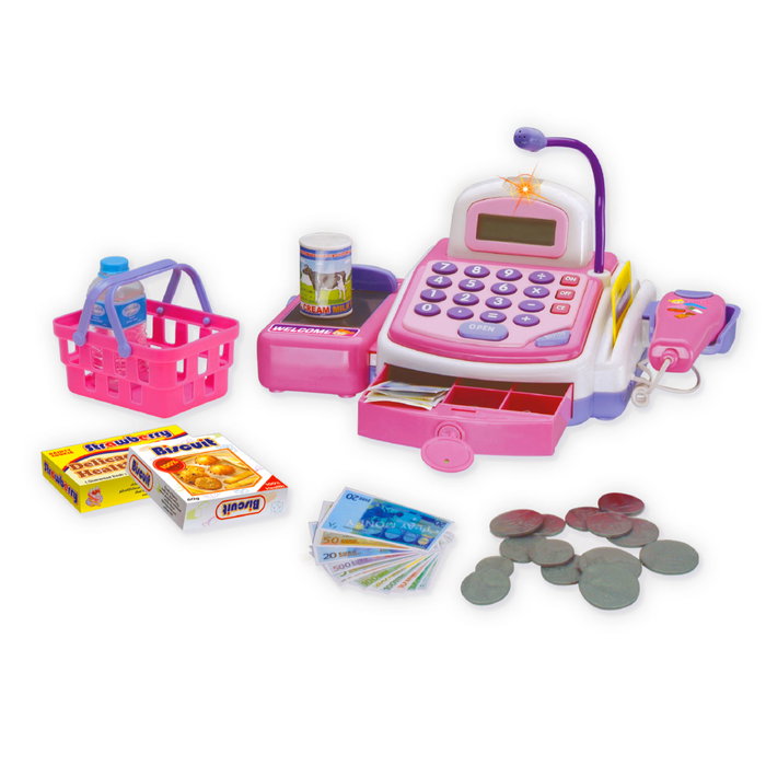 Tachan Caja Registradora Rosa 14263 con Luces y Sonidos, Incluye Cesta, Artículos, Billetes, Monedas y Escáner, +3 Años