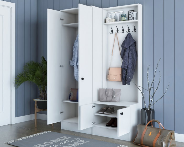 Hanah Home M5 - 1561 Recibidor Escandinavo Blanco con Cajón y Estantes, Mueble para Vestíbulo Organizado y Elegante Hanah Home M5 - 1561 Recibidor Escandinavo Blanco con Cajón y Estantes, Mueble para Vestíbulo Organizado y Elegante