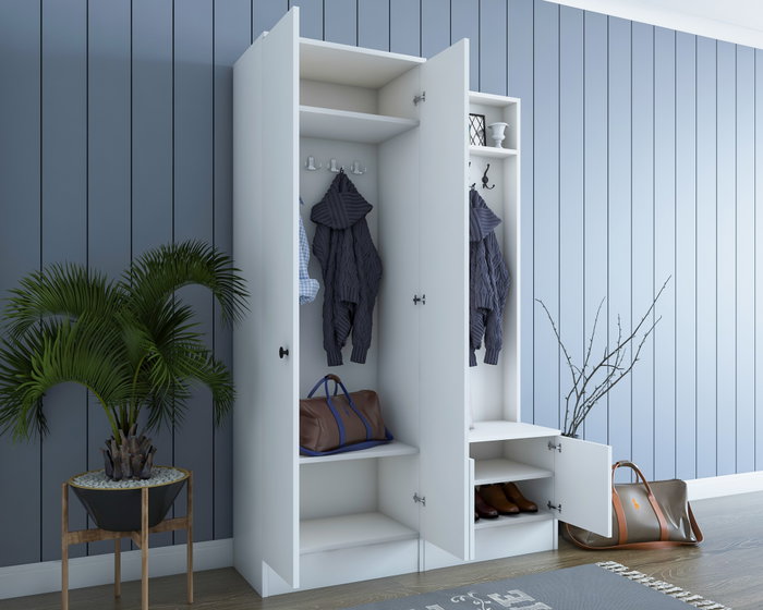 Hanah Home M5 - 1561 Recibidor Escandinavo Blanco con Cajón y Estantes, Mueble para Vestíbulo Organizado y Elegante Hanah Home M5 - 1561 Recibidor Escandinavo Blanco con Cajón y Estantes, Mueble para Vestíbulo Organizado y Elegante