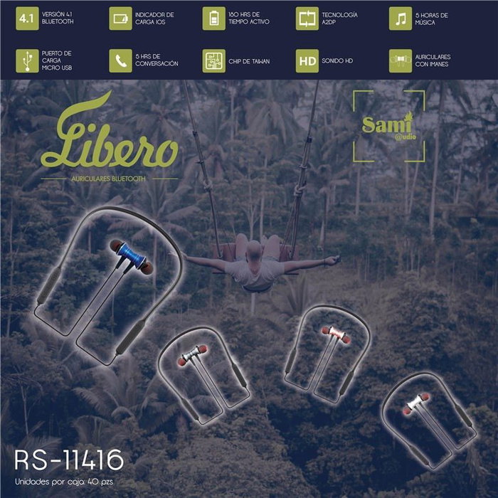 SAMI Auricular Libero Neckband Bluetooth con Conector al Cuello de Silicona para Deportes y Uso Diario