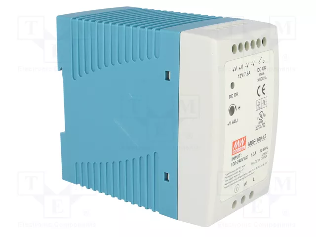 MEAN WELL MDR-100-12 Alimentador de impulso para carril DIN 90W 12VDC 7,5A MEAN WELL MDR-100-12 Alimentador de impulso para carril DIN 90W 12VDC 7,5A