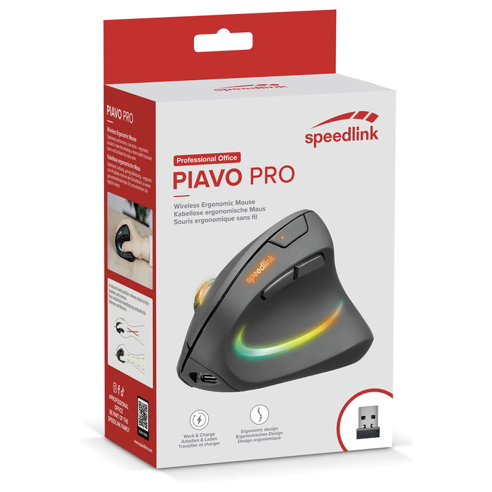 Speedlink SL-630026-BK Ratón Vertical Inalámbrico Recargable Óptico 3200 DPI Negro