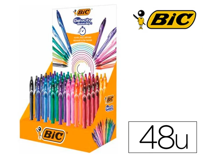 BIC Gelocity Quick Dry Bolígrafos de Gel Retráctiles, Surtido, Expositor de 48 unidades