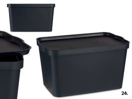 Kipit Caja de Plástico con Tapa 24L Antracita 29.3x24.5x45 cm (Set de 6)