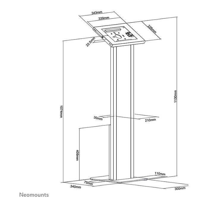 Neomounts FL15-750WH1 Soporte de suelo para tablets 9.7-11" - bloqueable, Blanco, Acero, Piso, Cerradura para puerta corredera con pulsador