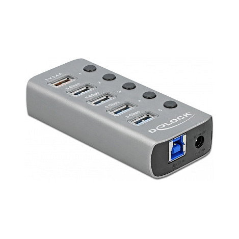 DeLOCK Hub USB 3.2 Gen 1 con 4 Puertos USB-A, Carga Rápida y USB-C PD 3.0 Gris DeLOCK Hub USB 3.2 Gen 1 con 4 Puertos USB-A, Carga Rápida y USB-C PD 3.0 Gris