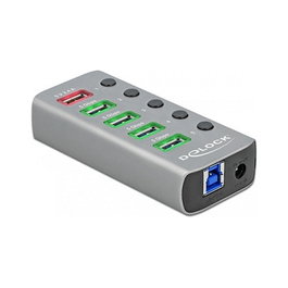 DeLOCK Hub USB 3.2 Gen 1 con 4 Puertos USB-A, Carga Rápida y USB-C PD 3.0 Gris