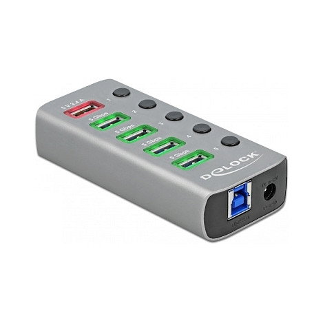 DeLOCK Hub USB 3.2 Gen 1 con 4 Puertos USB-A, Carga Rápida y USB-C PD 3.0 Gris DeLOCK Hub USB 3.2 Gen 1 con 4 Puertos USB-A, Carga Rápida y USB-C PD 3.0 Gris