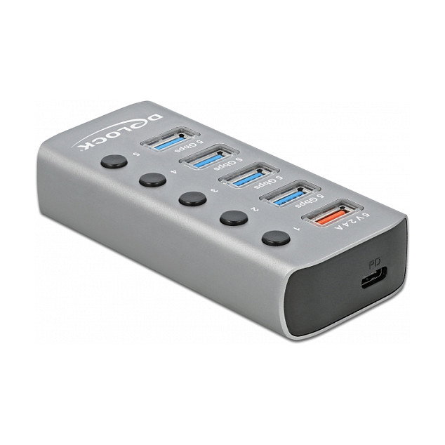 DeLOCK Hub USB 3.2 Gen 1 con 4 Puertos USB-A, Carga Rápida y USB-C PD 3.0 Gris DeLOCK Hub USB 3.2 Gen 1 con 4 Puertos USB-A, Carga Rápida y USB-C PD 3.0 Gris