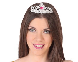 Diadema Tiara Plateada Corazón Rosa Mujer Adulta Elegante Accesorio Celebraciones Disfraces Princesa Noche Temática