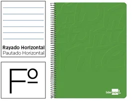 Liderpapel Cuaderno Espiral Folio Tapa Blanda 80 Hojas 60gr Horizontal con Margen Color Verde