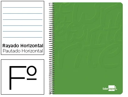 Liderpapel Cuaderno Espiral Folio Tapa Blanda 80 Hojas 60gr Horizontal con Margen Color Verde Liderpapel Cuaderno Espiral Folio Tapa Blanda 80 Hojas 60gr Horizontal con Margen Color Verde