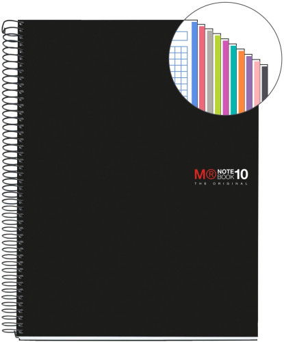 Miquelrius 47009 Cuaderno Espiral NB-10 A4 200 Hojas 5x5mm Polipropileno Negro