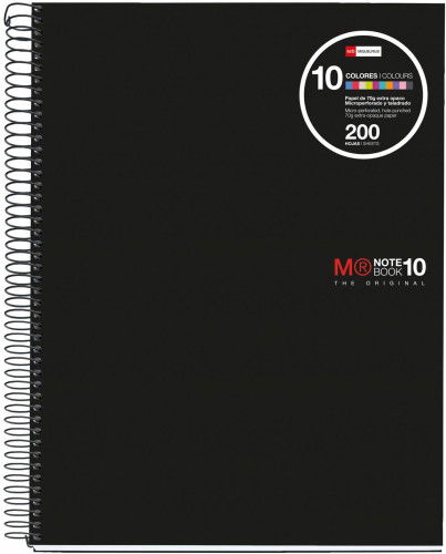 Miquelrius 47009 Cuaderno Espiral NB-10 A4 200 Hojas 5x5mm Polipropileno Negro