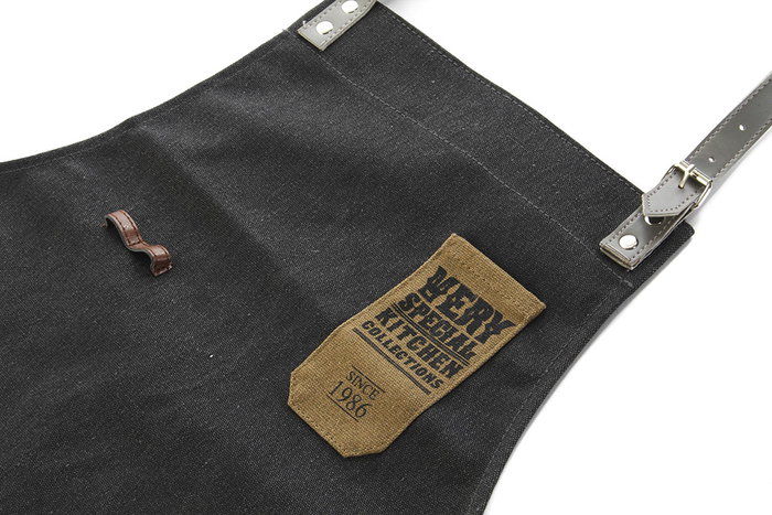DKD Home Decor Delantal Negro Gris Claro Poliéster Algodón Lienzo 2 x 82 x 55 cm (6 Unidades)