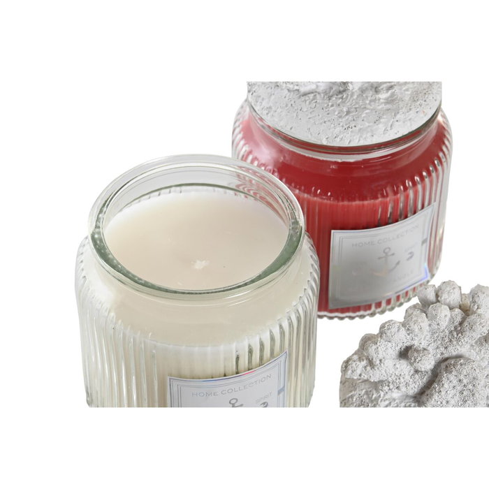 DKD Home Decor Set de 2 Velas de Cristal Coral, Rojo y Blanco, 430 g cada una