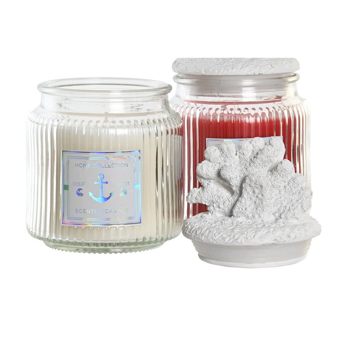 DKD Home Decor Set de 2 Velas de Cristal Coral, Rojo y Blanco, 430 g cada una