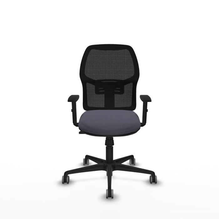 Silla de oficina Alfera con mecanismo Sincro tapizada con Tela color Gris oscuro y malla color Negro. Equipada con lumbar 1D, Brazos 1D y Ruedas 65 mm parqué Silla de oficina Alfera con mecanismo Sincro tapizada con Tela color Gris oscuro y malla color Negro. Equipada con lumbar 1D, Brazos 1D y Ruedas 65 mm parqué