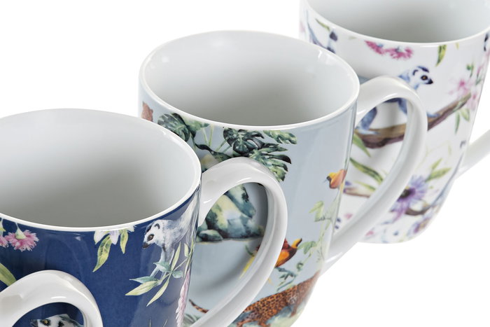DKD Home Decor Taza Porcelana Tropical Multicolor 400ml 8.2 x 10.6 x 12 cm (12 Unidades)